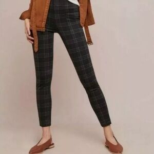 sanctuary x ANTHROPOLOGIE Dark Gray Plaid Skinny Ponte Knit Pant Elastic SMALL